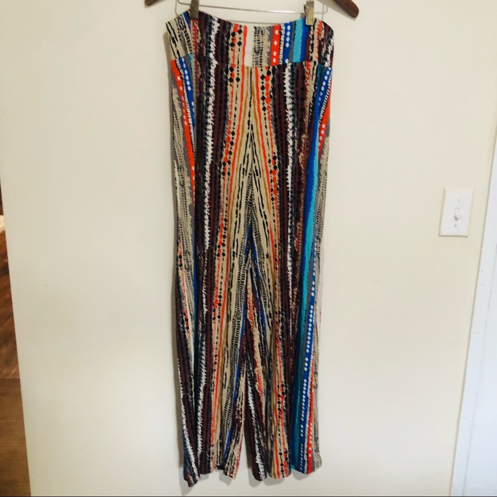 🔴NWT CATO multi colored striped and bubbles wide legs pull on pants size M. - Picture 1 of 9